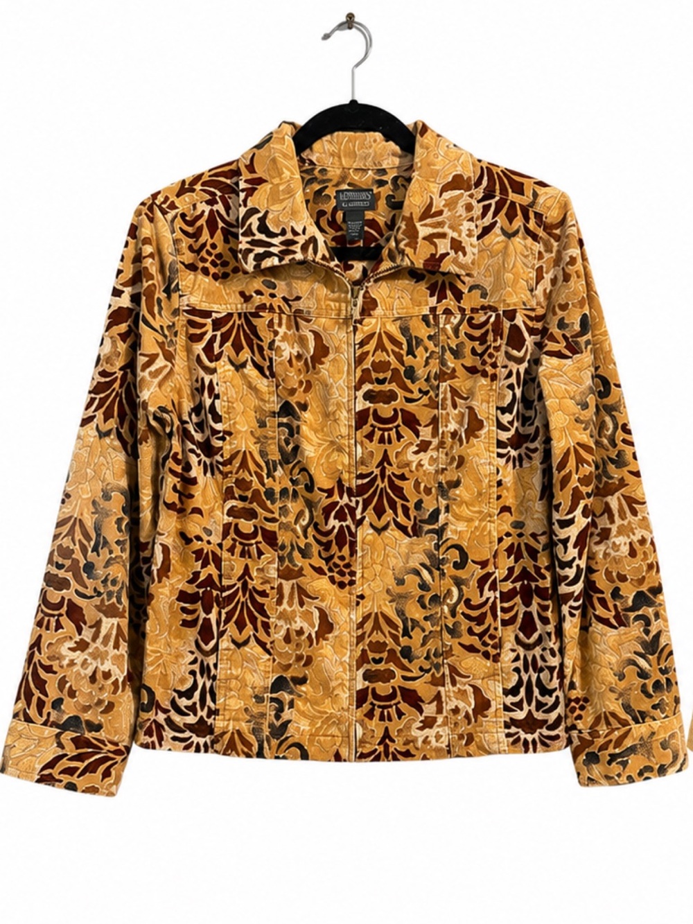 Chico's Additions Corduroy Floral Jacket Size 2/L
Mustard Brown Boho Velvet Look